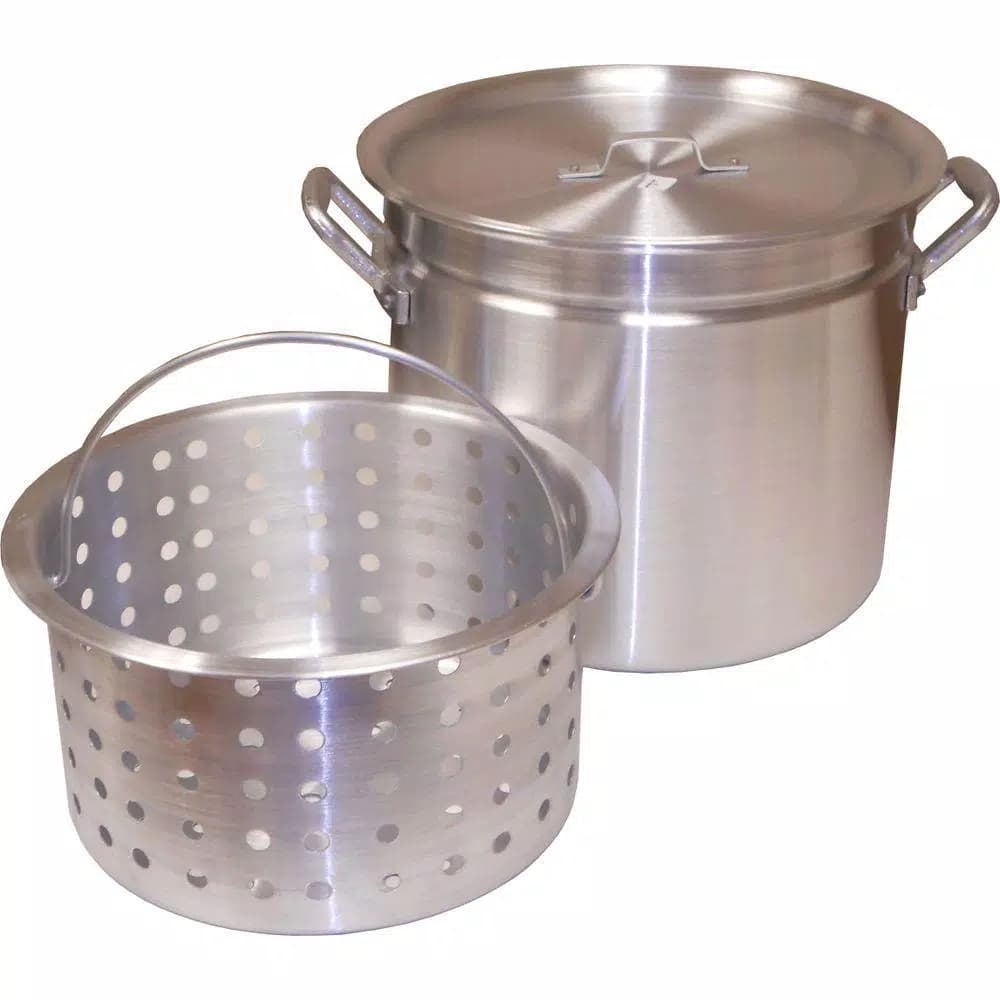 King Kooker 32 qt. Aluminum Stock Pot Set with Lid and Steamer Basket