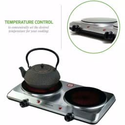 Ovente 1500W Double Burner Infrared Hot Plate, 7.5 in. Ceramic Glass Cooktop with Temperature Control thumbnail 3