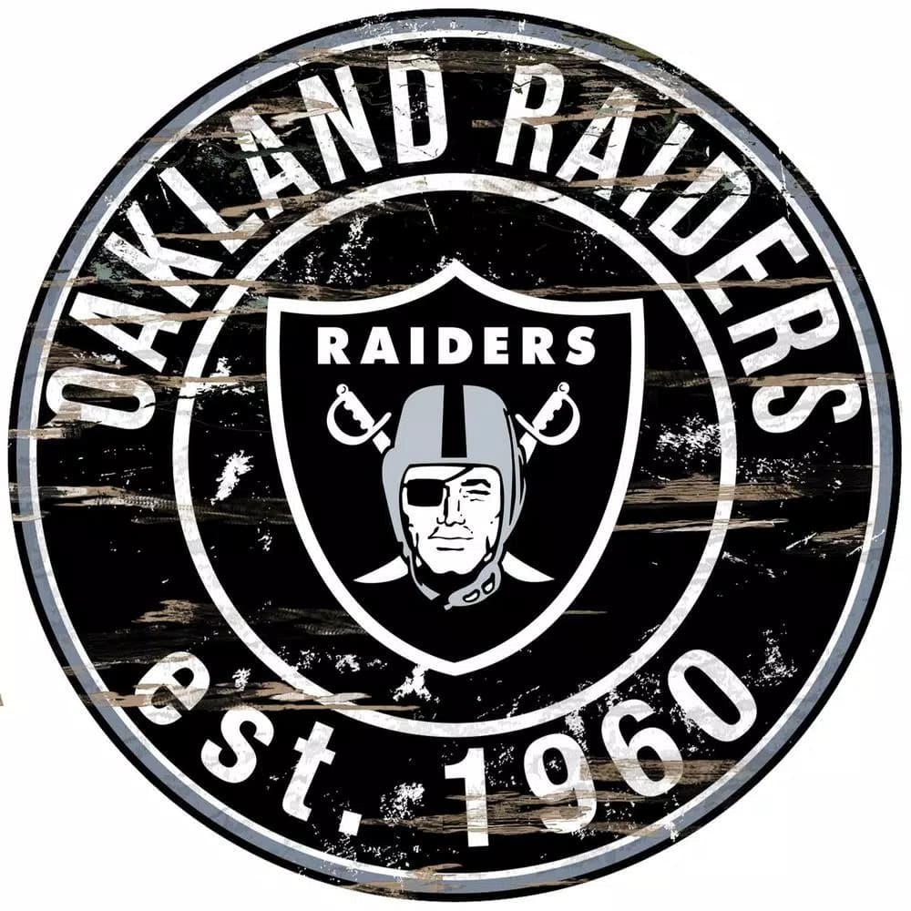 Adventure Furniture Fan Creations 24" NFL Oakland Raiders Round Distressed Wood Sign