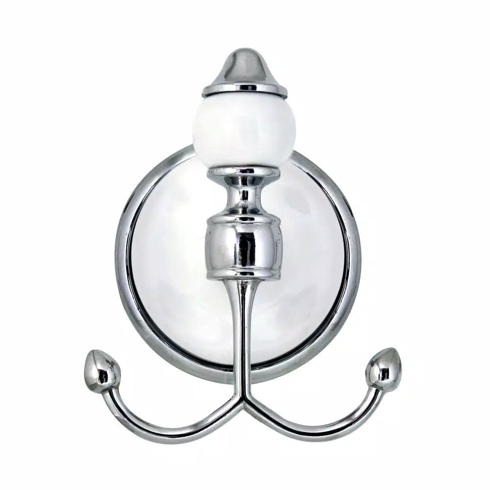 MODONA ARORA Double Robe and Towel Hook - White Porcelain and Polished Chrome