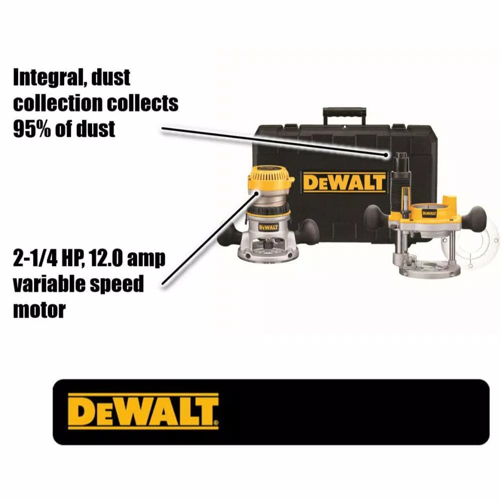 DEWALT 2-1/4 HP Variable Speed Router Combo Kit with Fixed and Plunge Bases