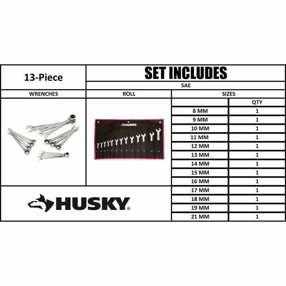Husky 13-Piece Master Metric Reversible Ratcheting Wrench Set