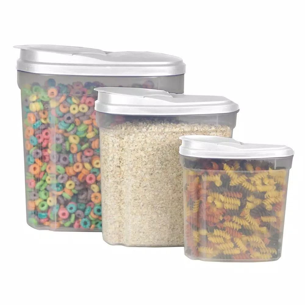 Home Basics 3-Piece Plastic Cereal Container Set with Flip-Top Lids