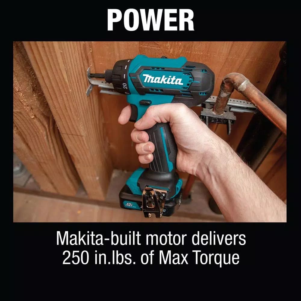 Makita 12V max CXT Cordless 1/4 in. Hex Screwdriver Kit, 2.0Ah