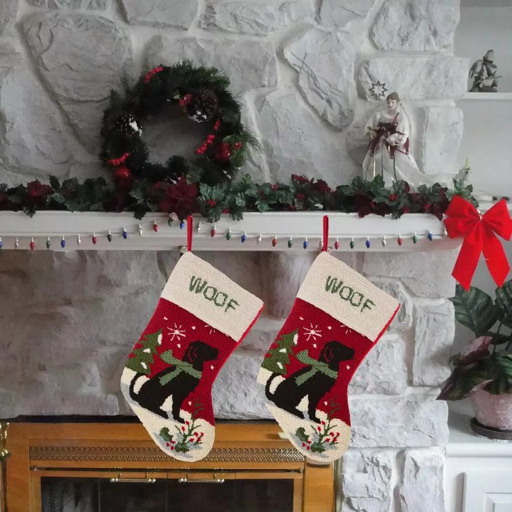 Glitzhome 20 in. Dog Design Hooked Christmas Stockings, Acrylic and Polyester (2-Pack)