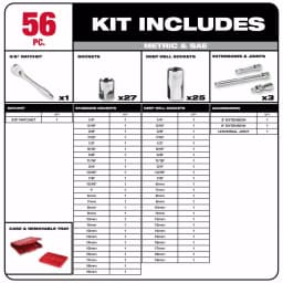 Milwaukee 3/8 in. Drive SAE/Metric Ratchet and Socket Set, 56-Piece Mechanics Tool Kit thumbnail 2