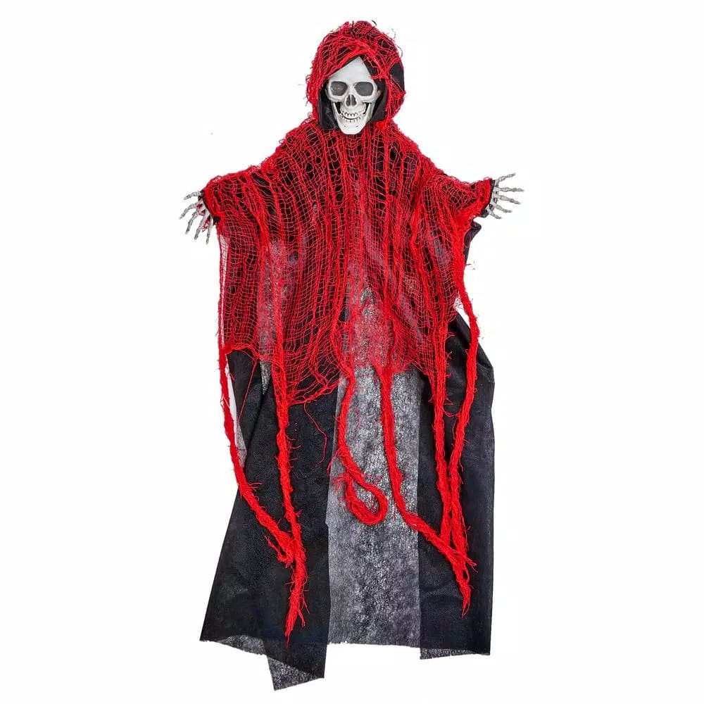 Worth Imports 35 in. Halloween Hanging Reaper Set of 2 - Skeleton Decor with Red Netting
