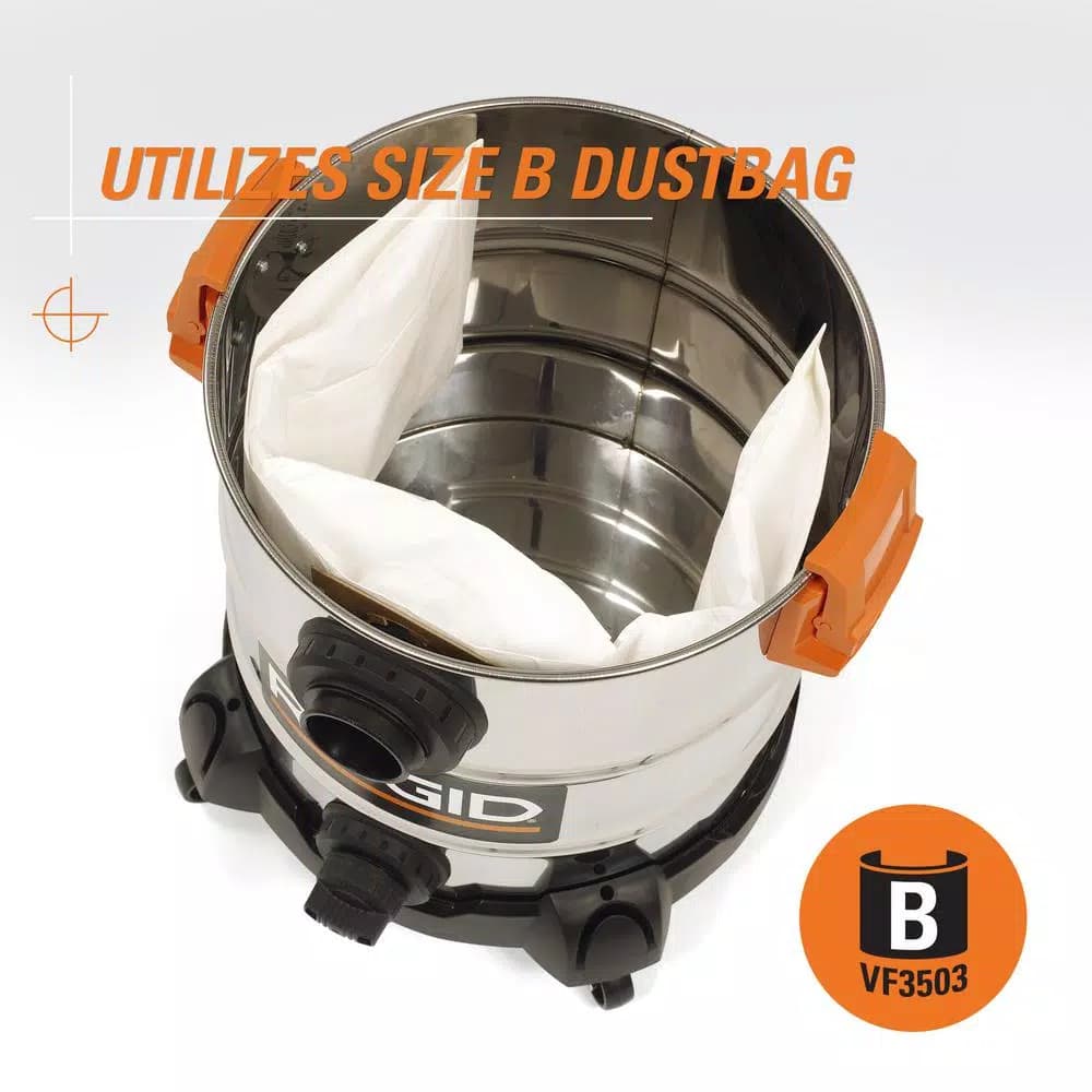 RIDGID 10 Gal. 6.0 Peak HP Stainless Steel Wet/Dry Shop Vacuum with Locking Accessories