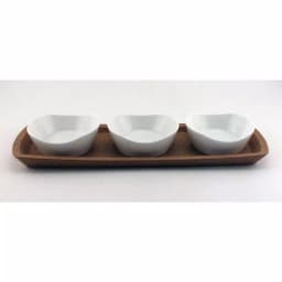 BergHOFF Eclipse 4-Piece Porcelain Snack Bowl Set with Cork Tray, White thumbnail 3