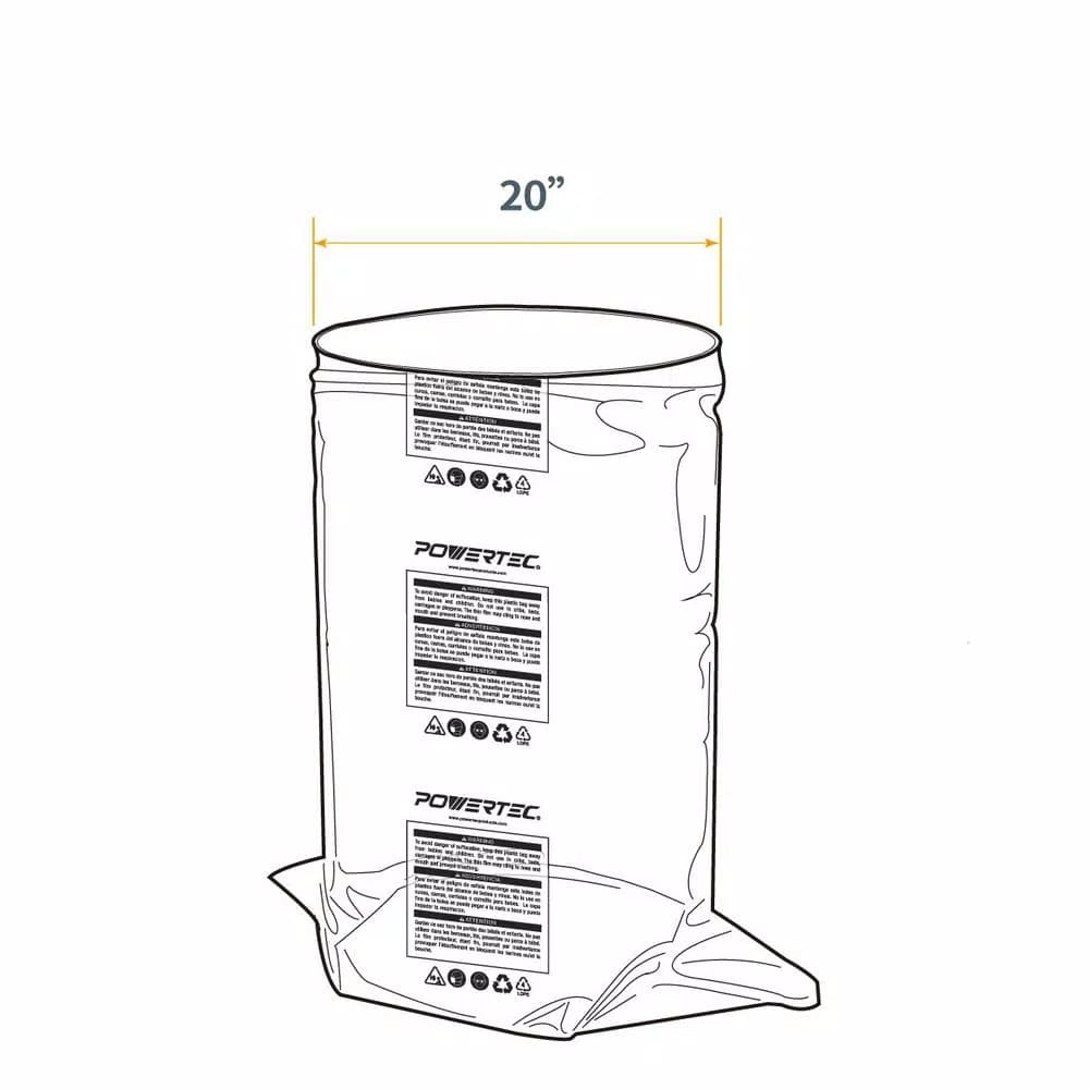 POWERTEC 20 in. x 43 in. Clear Plastic Dust Collection Bags, 5-Pack