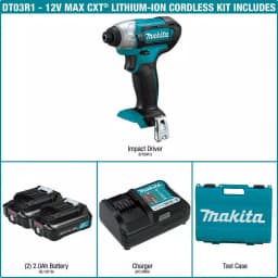 Makita 12V MAX CXT Cordless 1/4 in. Impact Driver Kit with (2) 2.0Ah Batteries, Charger, and Hard Case thumbnail 2