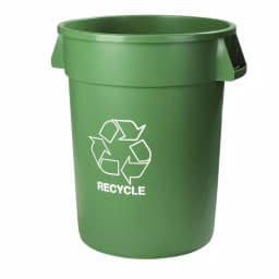 Carlisle Bronco 32 Gallon Round Green Recycling Trash Can, Lidless with Recycling Logo (4-Pack) thumbnail 1