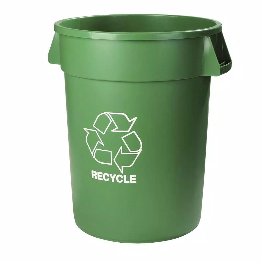 Carlisle Bronco 32 Gallon Round Green Recycling Trash Can, Lidless with Recycling Logo (4-Pack)