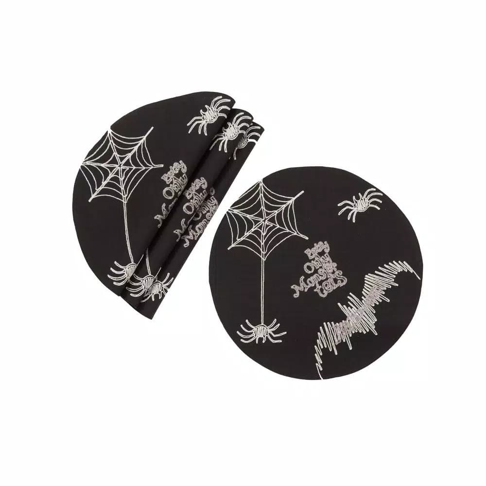 Xia Home Fashions Happy Halloween Embroidered Double Layer Placemats, Black (Set of 4)