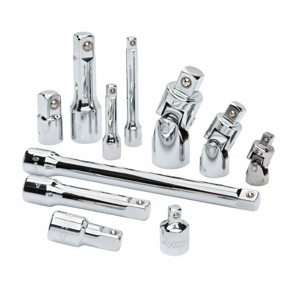 Husky 11-Piece Master Accessory Set - 1/4 in., 3/8 in., and 1/2 in. Drive Extensions, Adapters, and Universal Joints