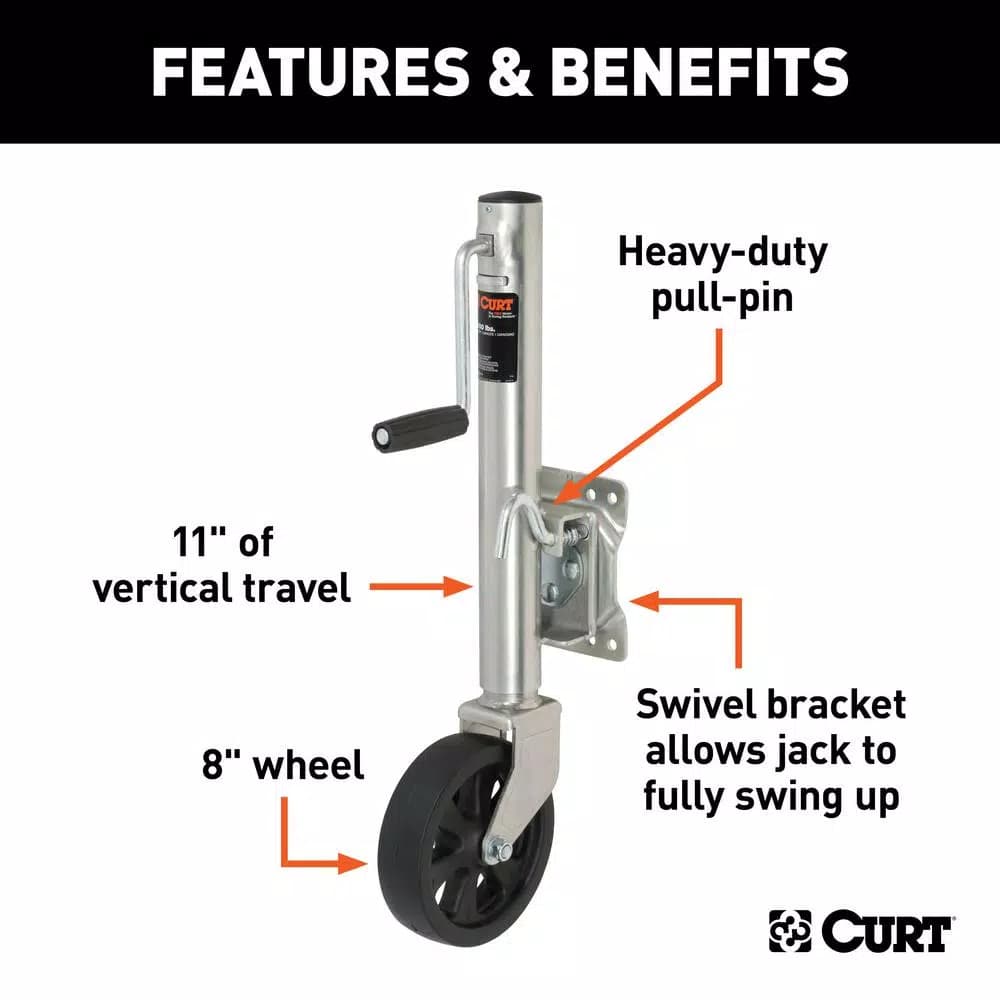 CURT Marine Trailer Jack with 8" Wheel, 1,500 lbs. Capacity, 10" Travel