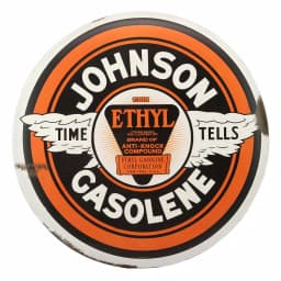 Unbranded Johnson Gasolene Time Tells Rustic Tin Button Decorative Sign, 24 in. thumbnail 1