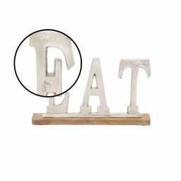 LITTON LANE 14 in. Silver Aluminum and Oak Brown Mango Wood EAT Standing Sign thumbnail 3