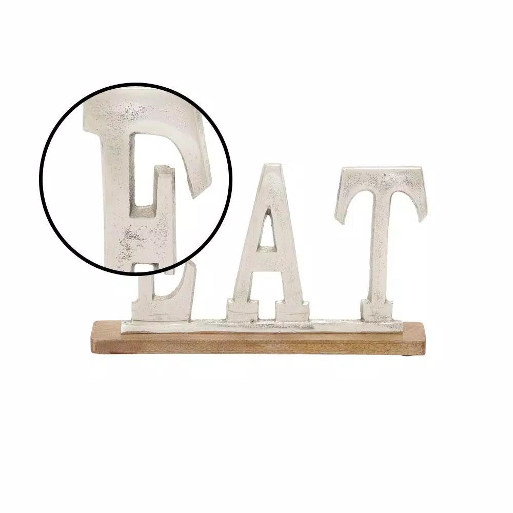 LITTON LANE 14 in. Silver Aluminum and Oak Brown Mango Wood EAT Standing Sign