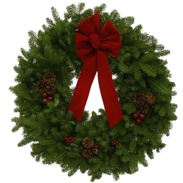 Worcester Wreath 30 in. Balsam Fir Classic Fresh Wreath with Red Velveteen Bow