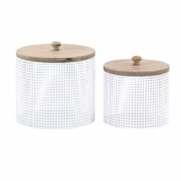 LITTON LANE White Iron Mesh Round Canisters with Wooden Lids, Set of 2 thumbnail 2