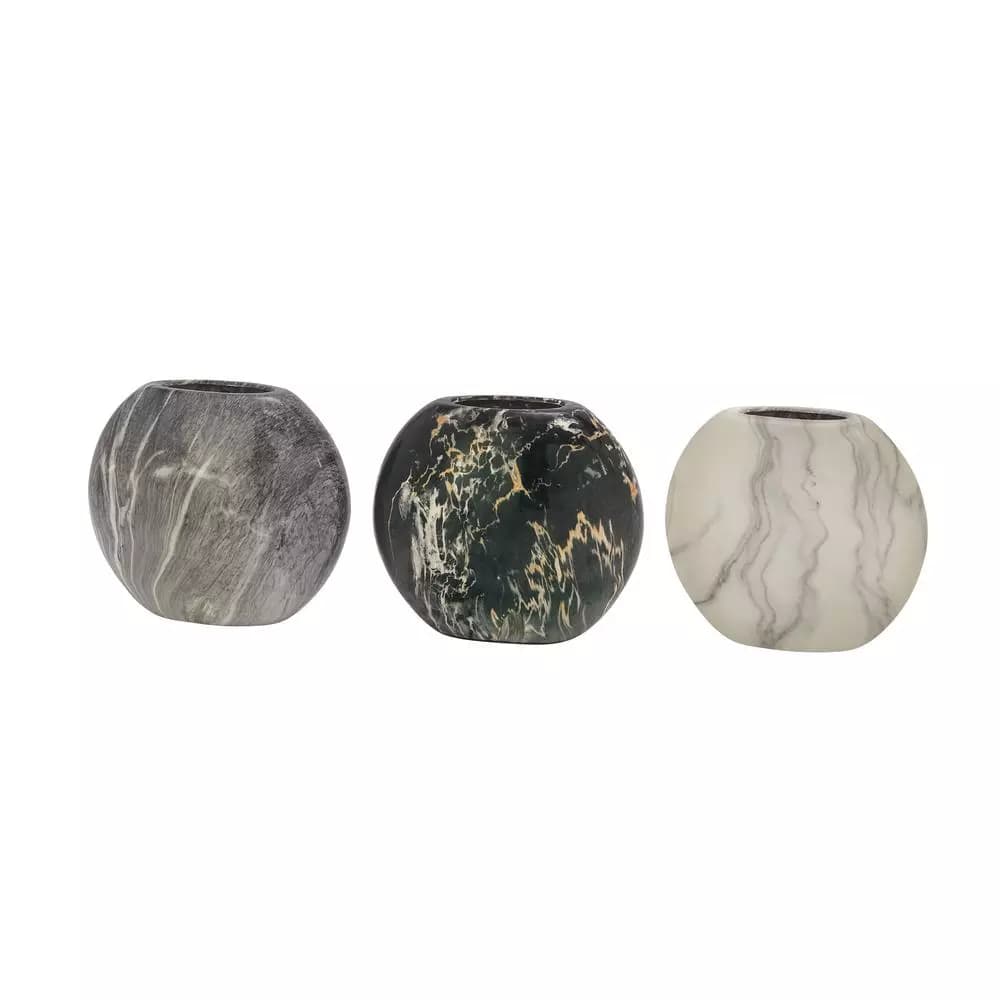 LITTON LANE 8 in. Gray Ceramic Decorative Marbled Vases, Set of 3