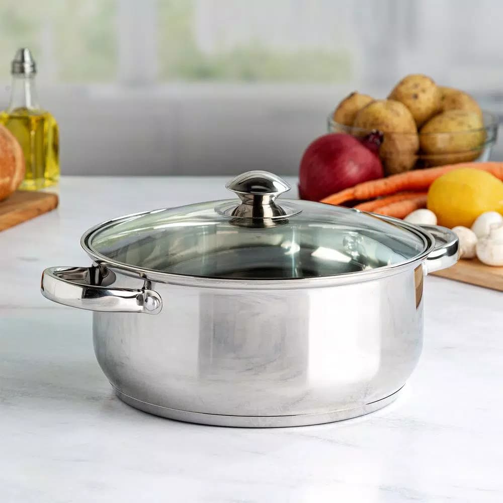 Ecolution Pure Intentions 5 Qt. Round Stainless Steel Dutch Oven with Glass Lid