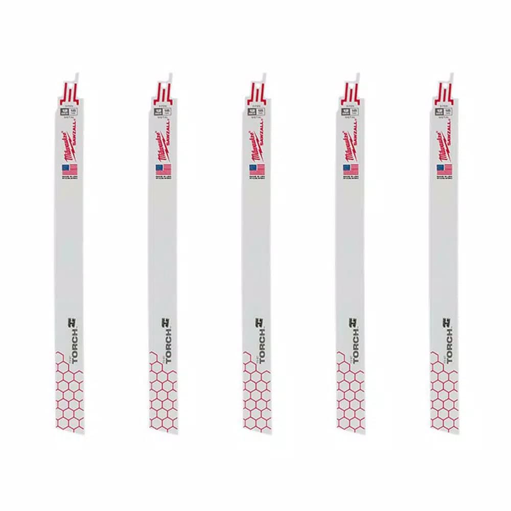 Milwaukee Torch 12 in. 18 TPI Metal Cutting Reciprocating Saw Blades, 5-Pack