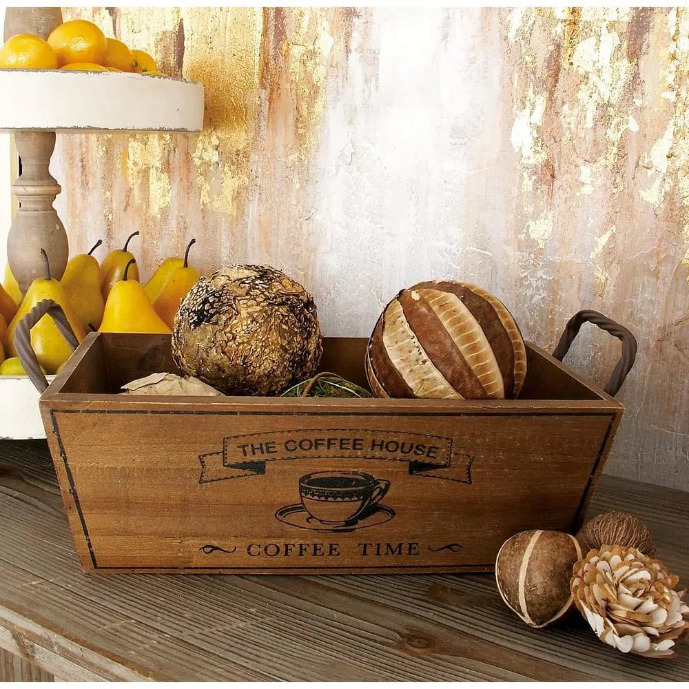 LITTON LANE Farmhouse Natural Brown Wood and Iron Decorative Wine Trays, Set of 2
