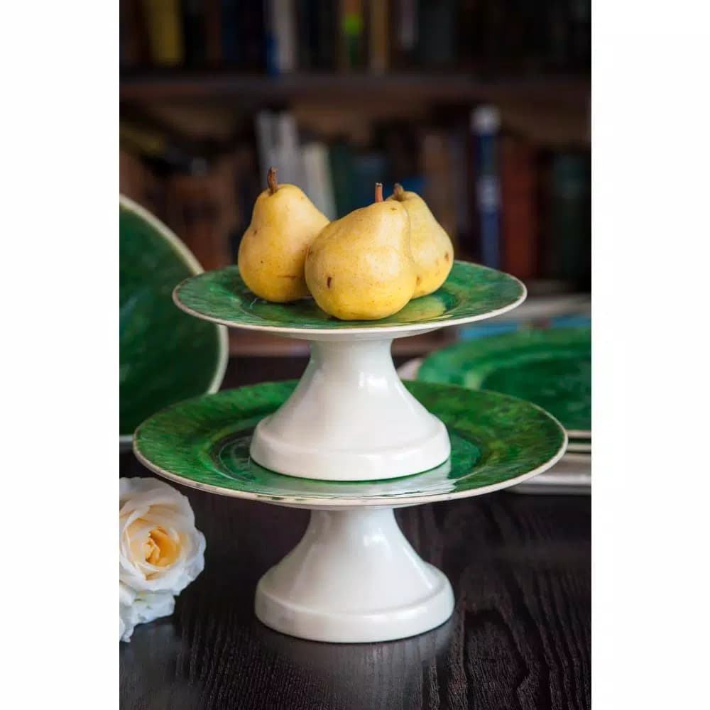 Abigails Bali Footed Cake Plate - Handmade Green Ceramic Dessert Stand