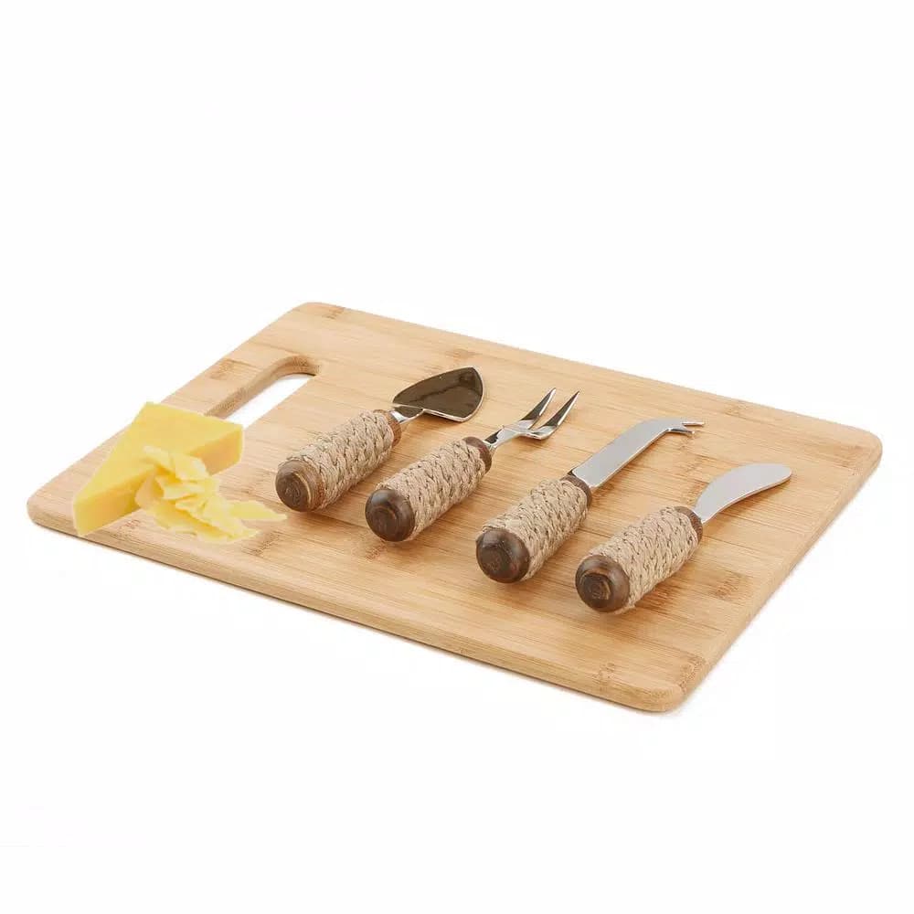 Mind Reader 4-Piece Stainless Steel Cheese Knife Set with Decorative Rope Wrapped Wood Handles