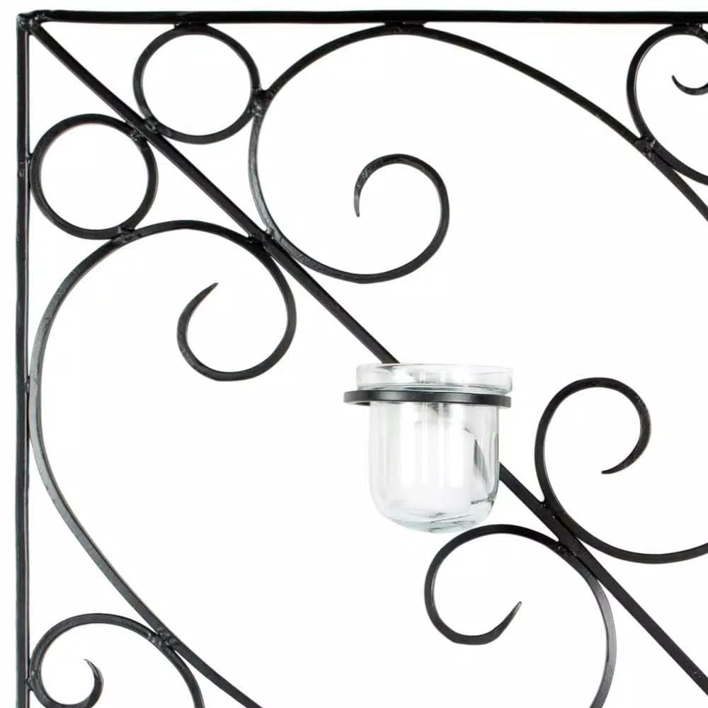 Safavieh Black Wrought Iron Square Votive Wall Decor Candle Sconce with Glass Holders