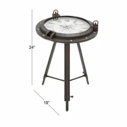 LITTON LANE 24 in. Iron Compass and Porthole Analog Clock Table, Nautical Industrial Decor thumbnail 4