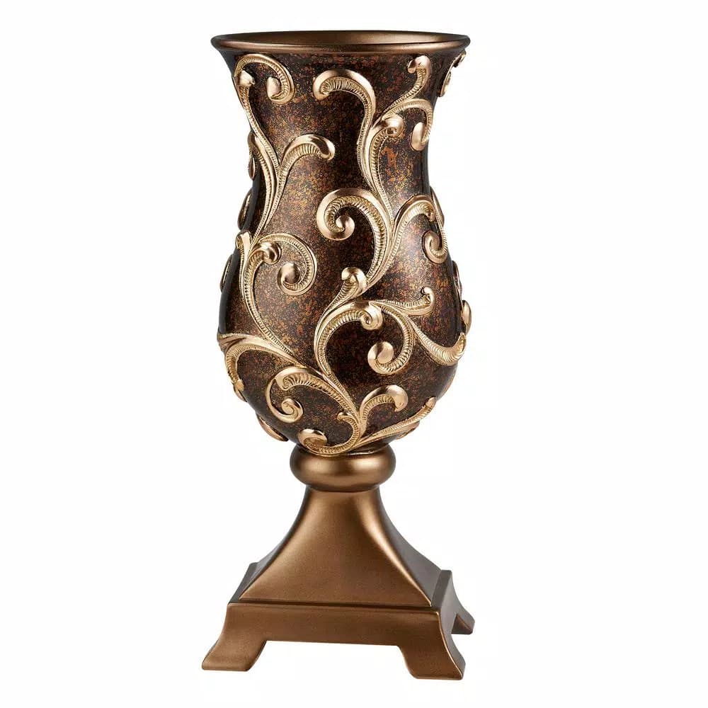 Unbranded 19.75 in. Odysseus Baroque Decorative Table Vase with Gold Floral Filigree, Deep Brown