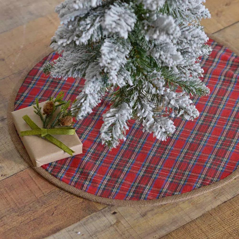 VHC Brands Gavin 21 in. Cherry Red Tartan Plaid Christmas Mini Tree Skirt