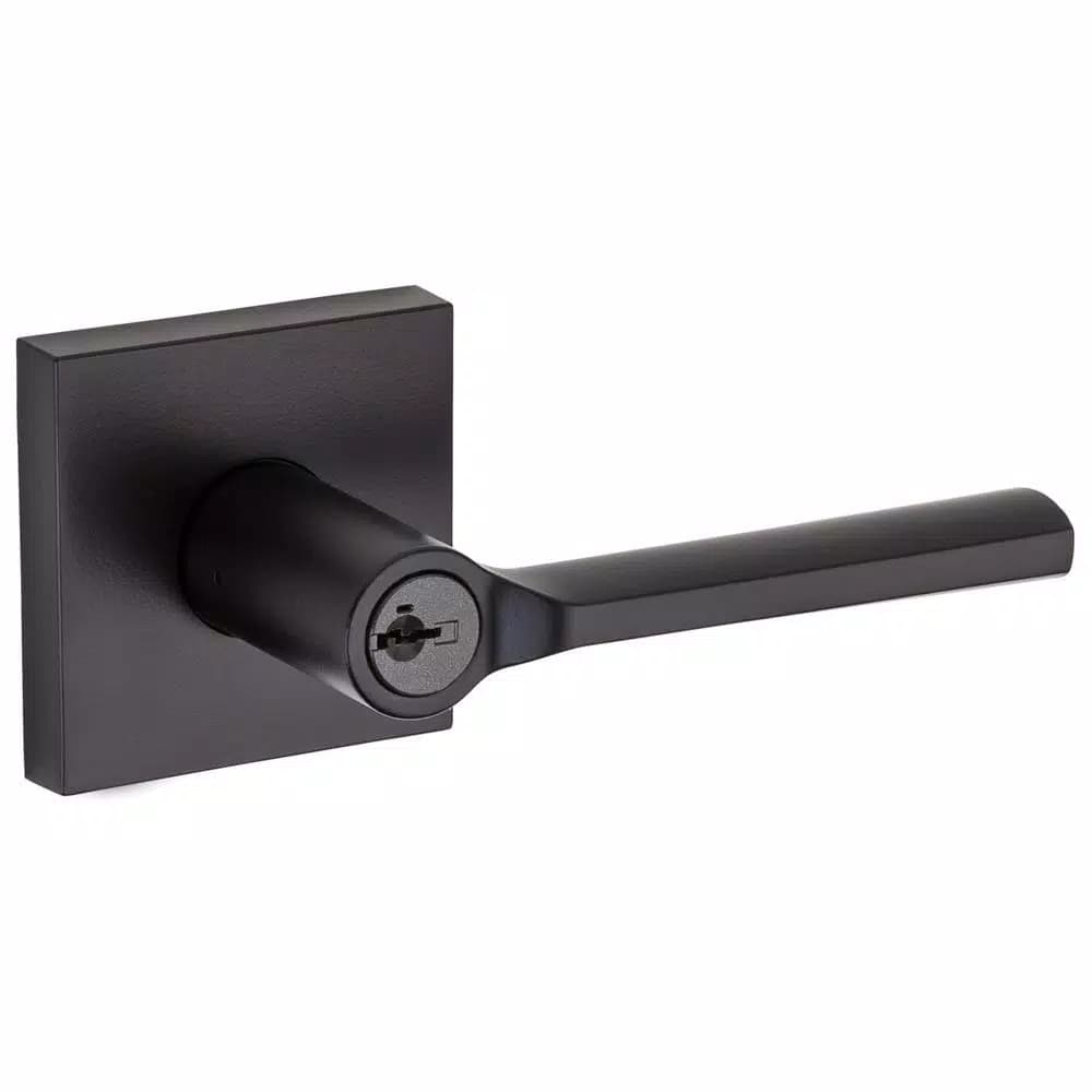 Kwikset Lisbon Square Matte Black Keyed Entry Door Lever with SmartKey Security