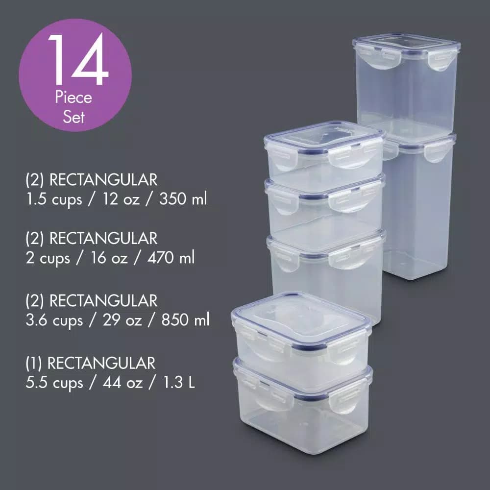 Lock & Lock Easy Essentials 14-Piece Food Storage Container Set, Airtight & Leakproof
