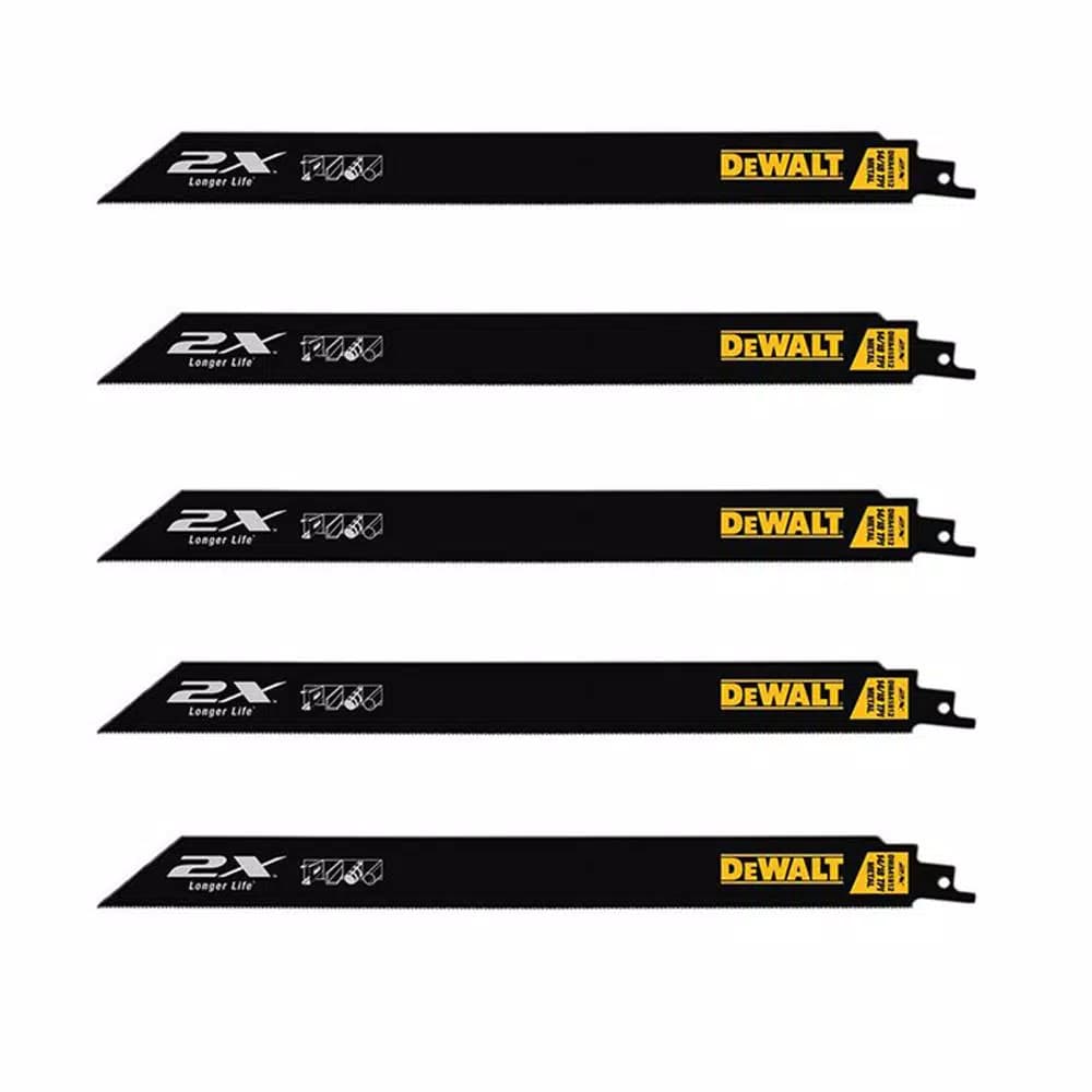 DEWALT 12 in. 2X Premium Metal Cutting Reciprocating Saw Blades, 14 TPI, 5-Pack