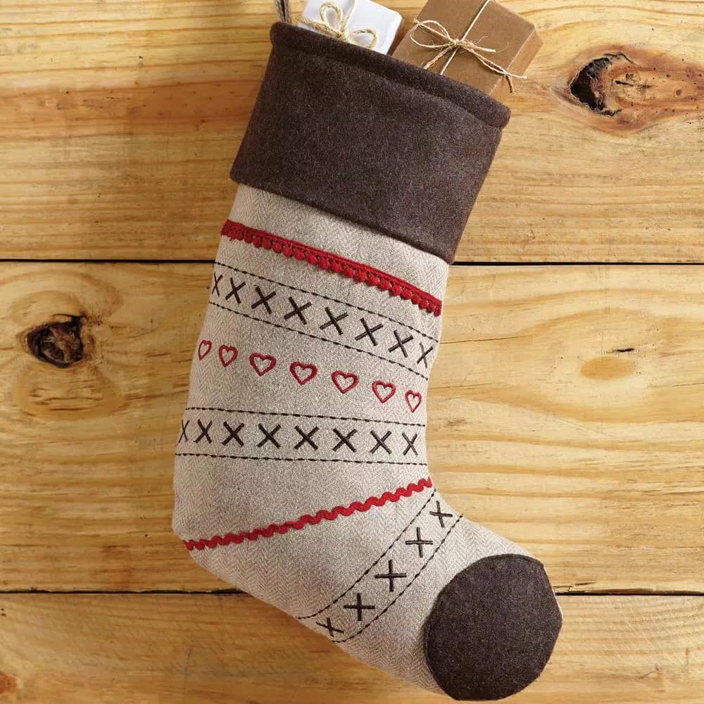 VHC Brands Merry Little Christmas 15 in. Khaki Tan Traditional Holiday Decor Stocking