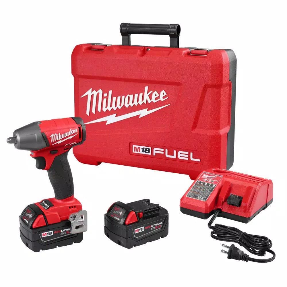 Milwaukee M18 FUEL 3/8 in. Compact Impact Wrench Kit with Two 5 Ah Batteries and Charger