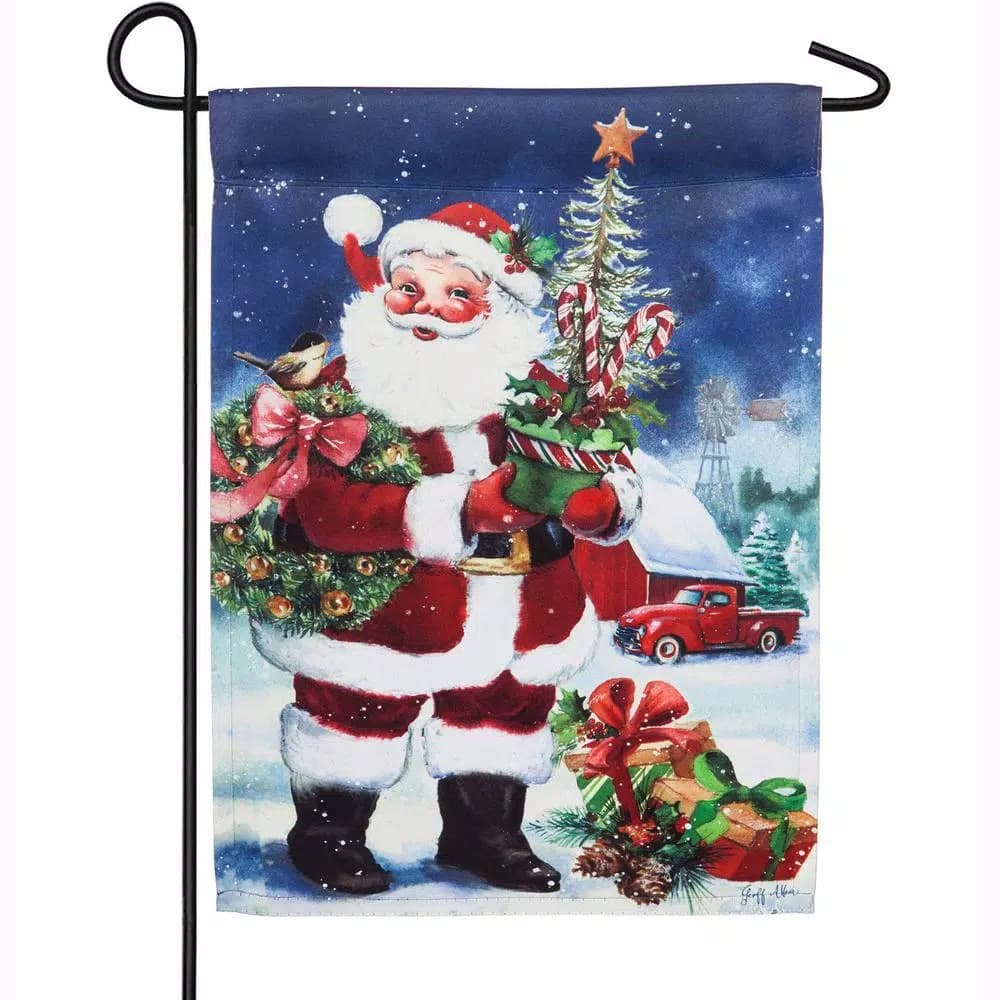 Evergreen Christmas Barn Santa Garden Flag, 18 x 12.5 in. Double-Sided Indoor/Outdoor Decor