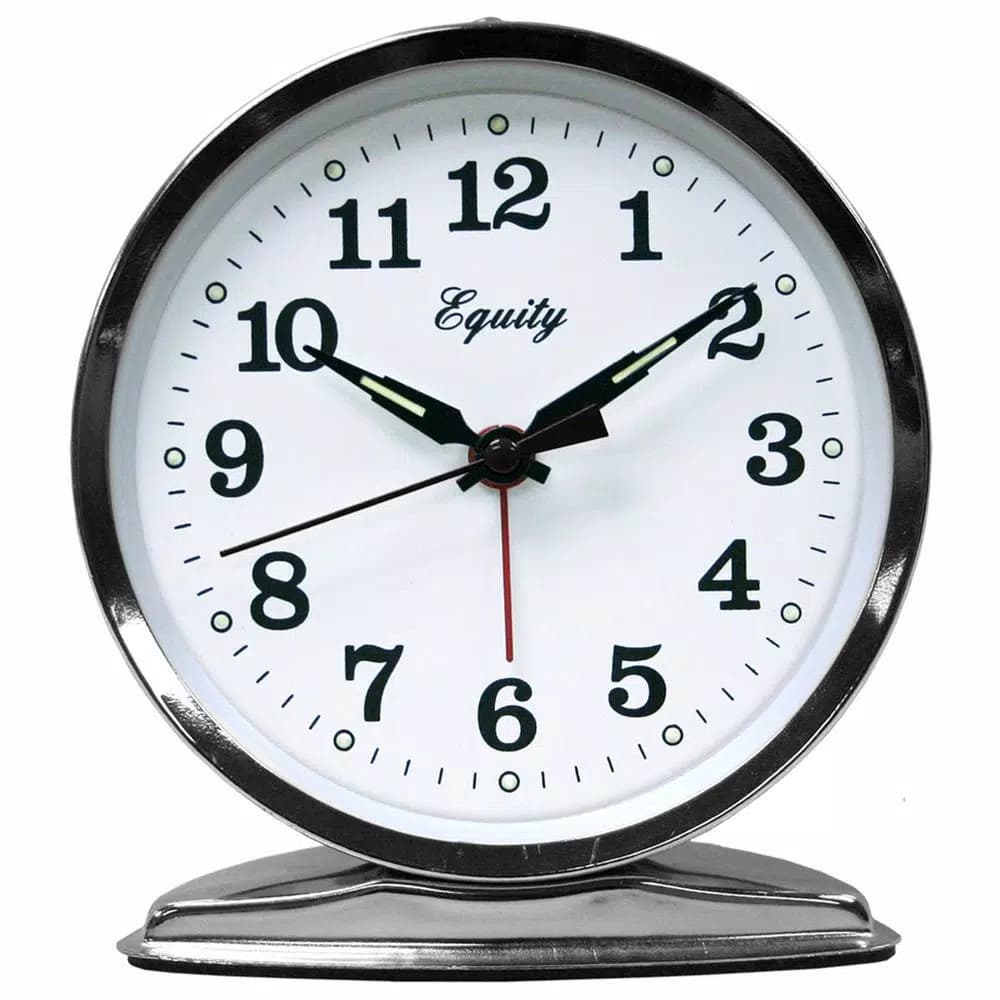 Equity by La Crosse 5.50 in. Round Chrome Wind-Up Bell Alarm Clock with Luminous Hands