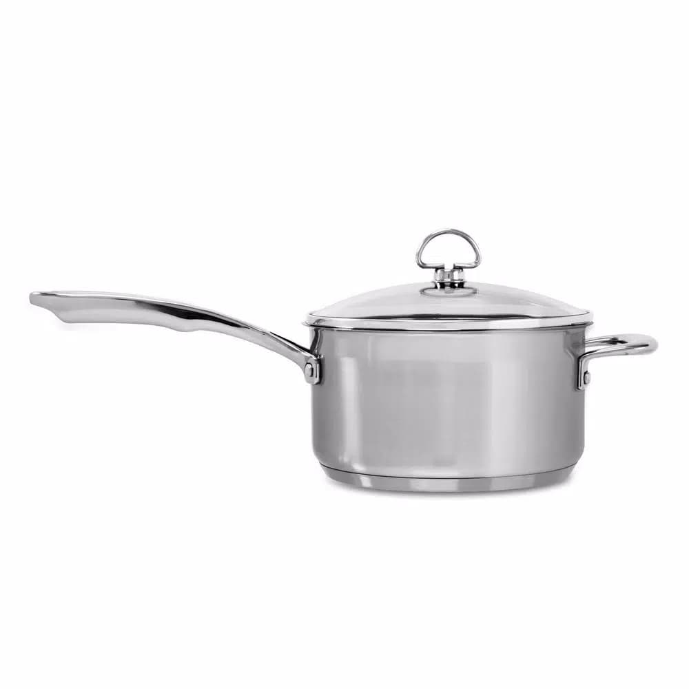 Chantal Induction 21 Steel 3.5 Qt. Stainless Steel Saucepan with Glass Lid, Brushed Stainless Steel