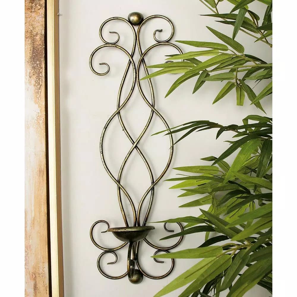 LITTON LANE 25 in. Black and Gold Iron Scrollwork Candle Sconce Set of 2