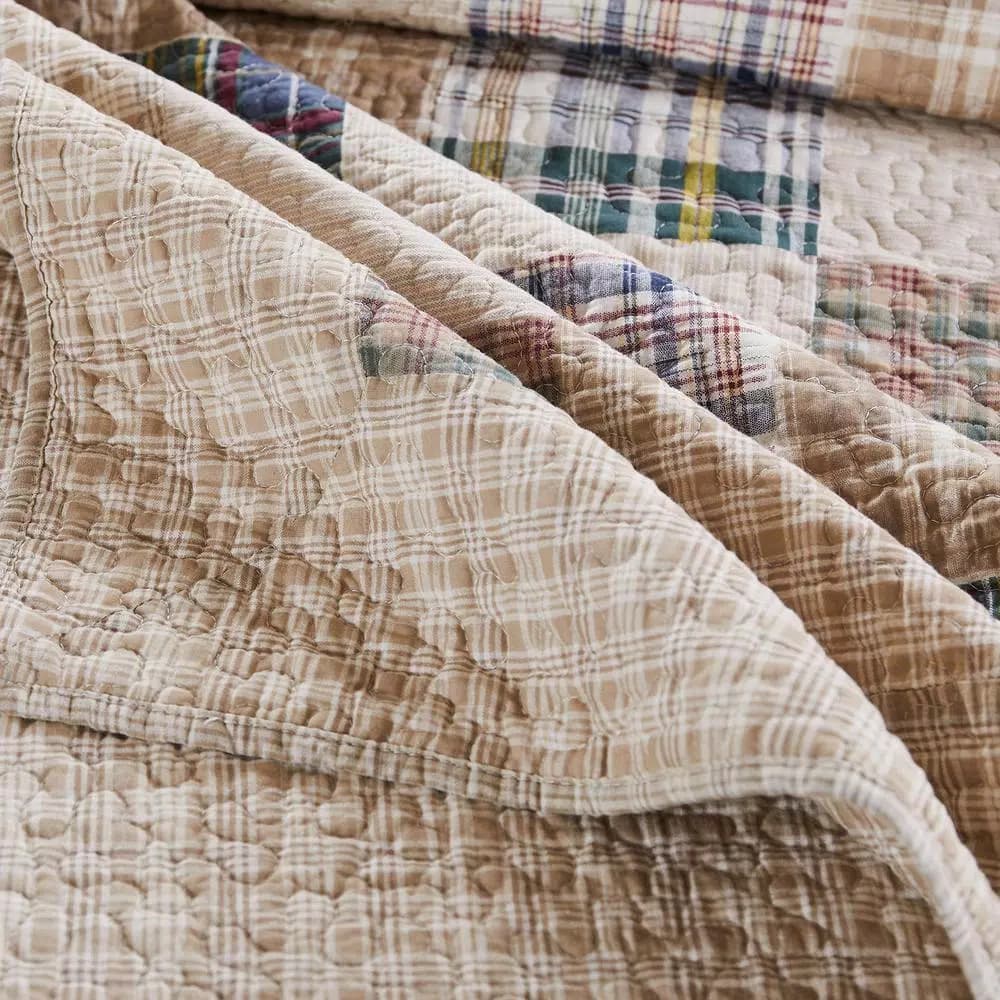 Unbranded Oxford Multi Quilted Cotton Throw, Reversible Plaid Patchwork Design