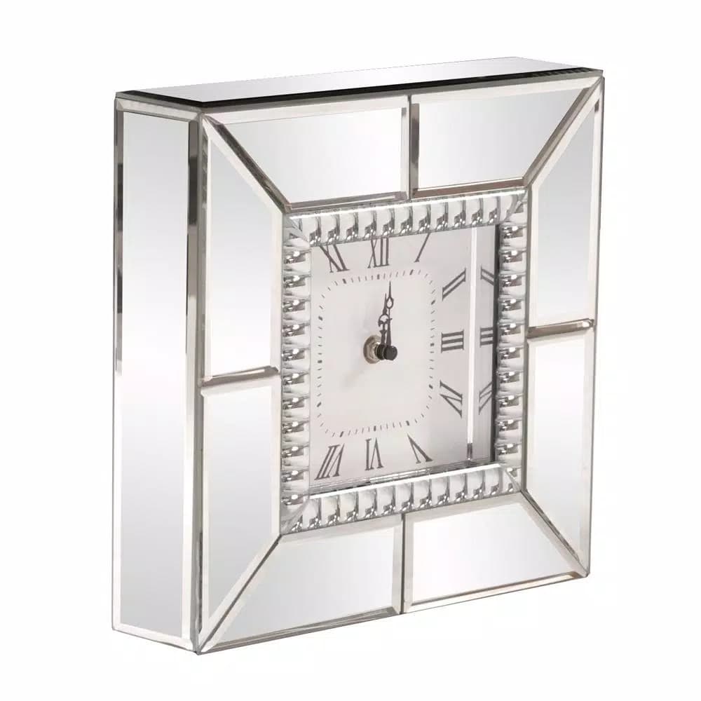 Unbranded Mirrored Table Clock with Beaded Glass Border and Roman Numerals