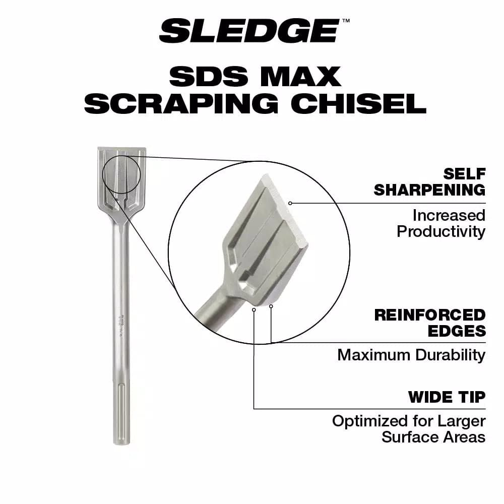 Milwaukee 2 in. x 12 in. SDS-Max SLEDGE Scraping Chisel