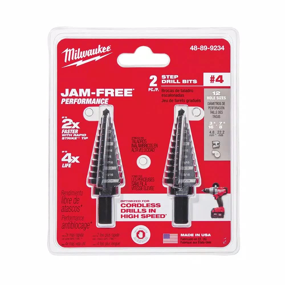 Milwaukee #4 Step Drill Bit, 3/16 in. - 7/8 in. x 1/16 in., 2-Pack