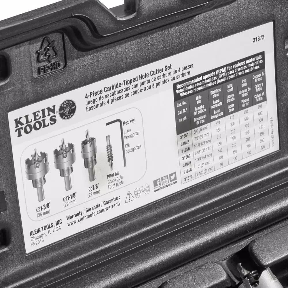 Klein Tools 4-Piece Carbide-Tipped Hole Cutter Set with Heavy Duty Carrying Case