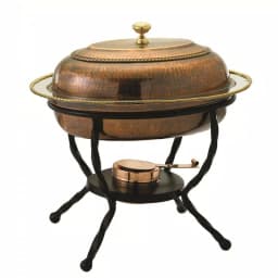 Old Dutch 6 Qt. Oval Antique Copper over Stainless Steel Chafing Dish with Wrought Iron Stand thumbnail 1
